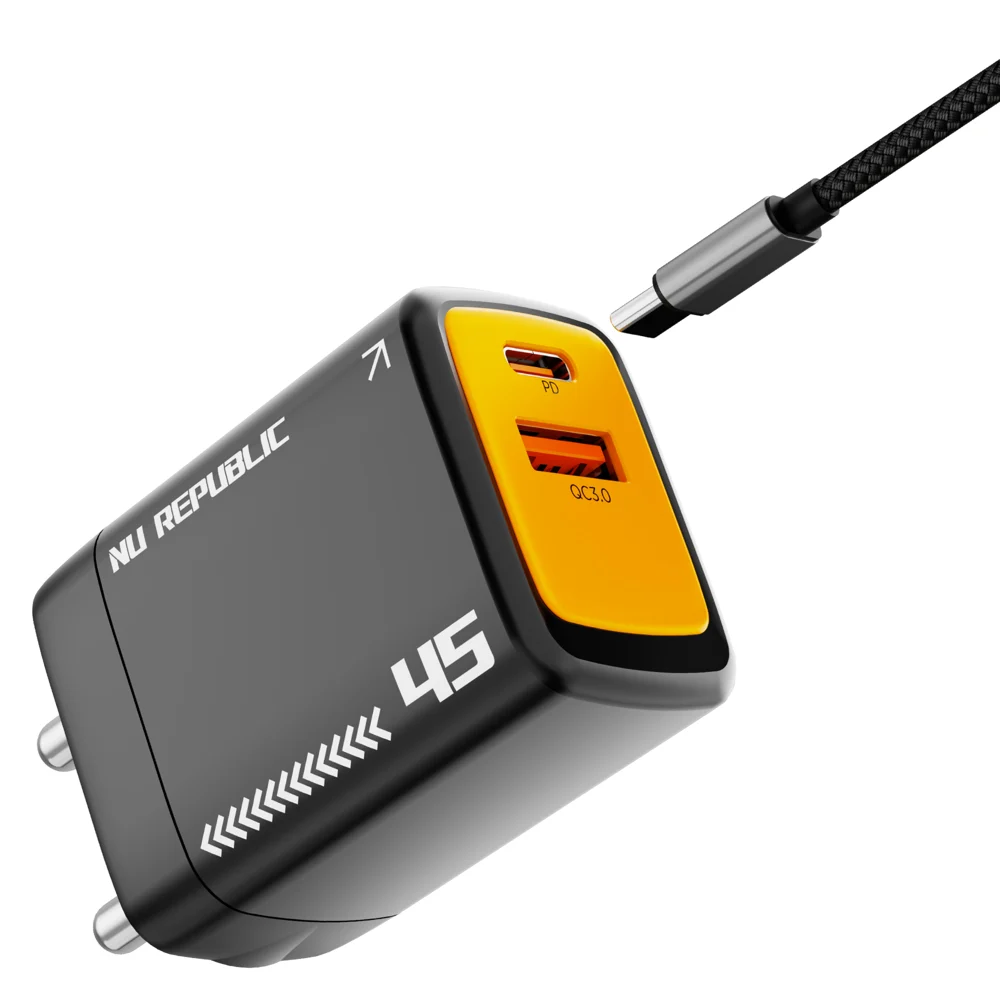 Nu Republic Cybotron 45W Dual Port Gan Superfast Wall Charger (Black)