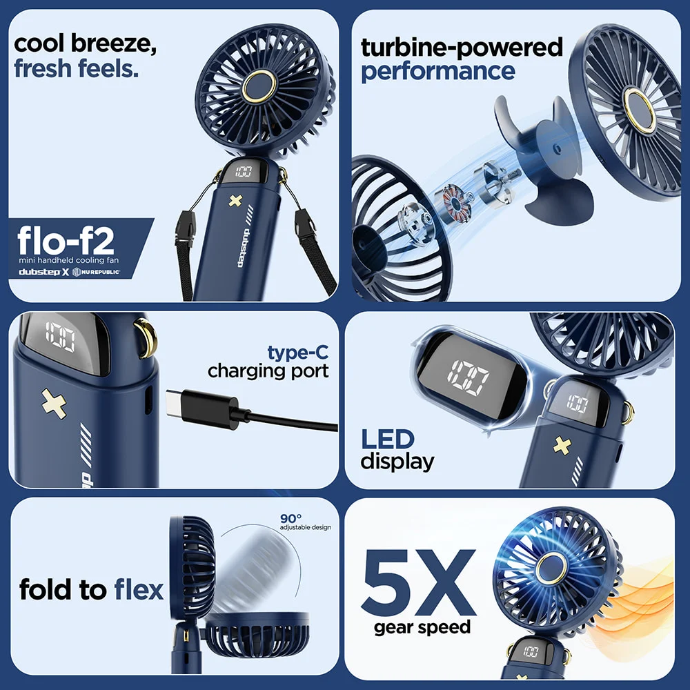 Dubstep Flo-F2 Usb Rechargeable Handheld Mini Fan (Blue)