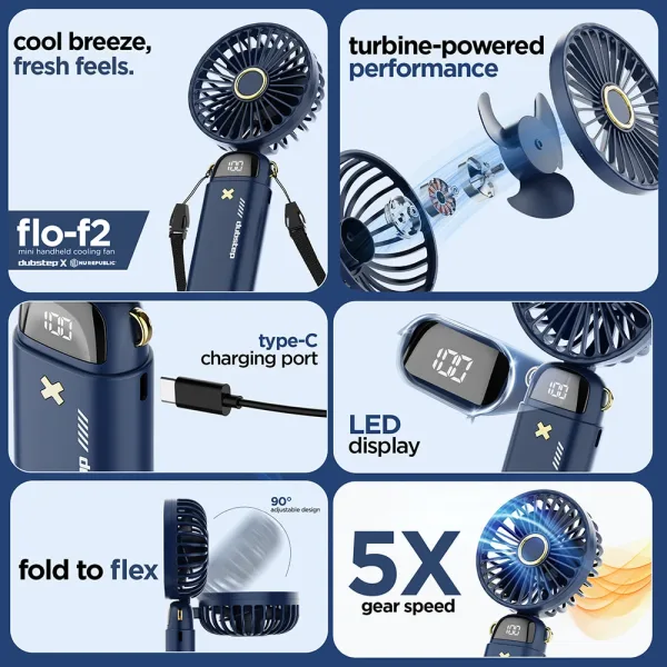 Dubstep Flo-F2 Usb Rechargeable Handheld Mini Fan (Blue)