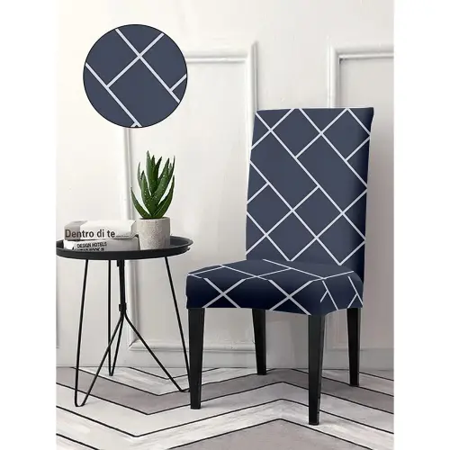 Cortina Polyester Dining Chair Cover (Grey) - Geometric
