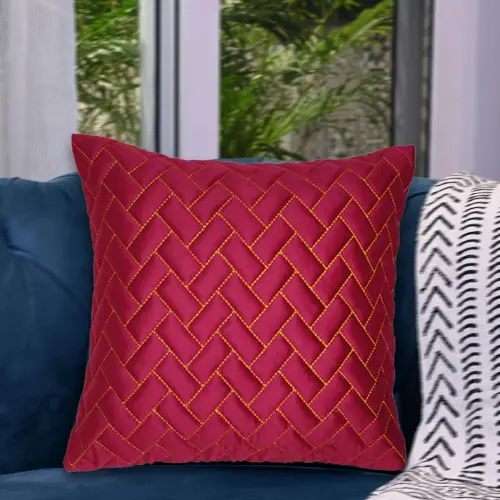 Fabrique Bricks Geometrical Cushion Cover (Maroon) - 40x40 cm