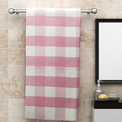 Athom Living Big Checks Bath Towel 210 GSM - Pink (75x150 cm)