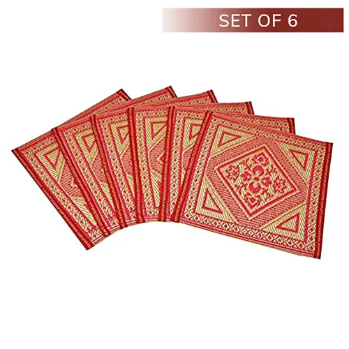 Sapana Plastic Floor Mat (Aasan Mat) : Pink & Ivory Flower - 6 Pieces