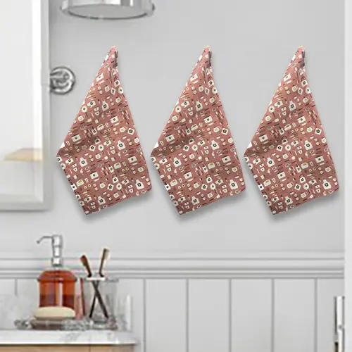 Sevenstar Cotton Kitchen Hand Towel 220 GSM (Brown) 43x60 cm - Set Of 3