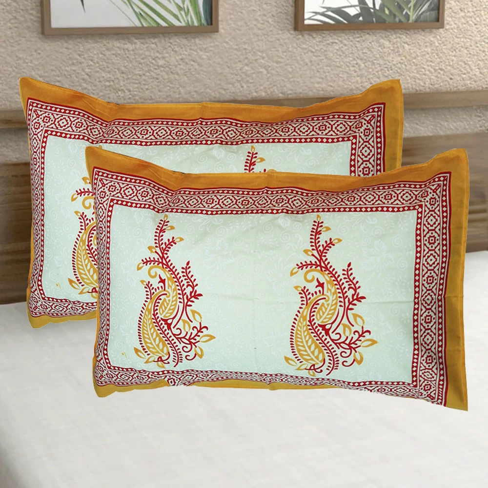 Sheetal World Cotton Pillow Cover - Yellow D6 (43x68 cm) Set Of 2