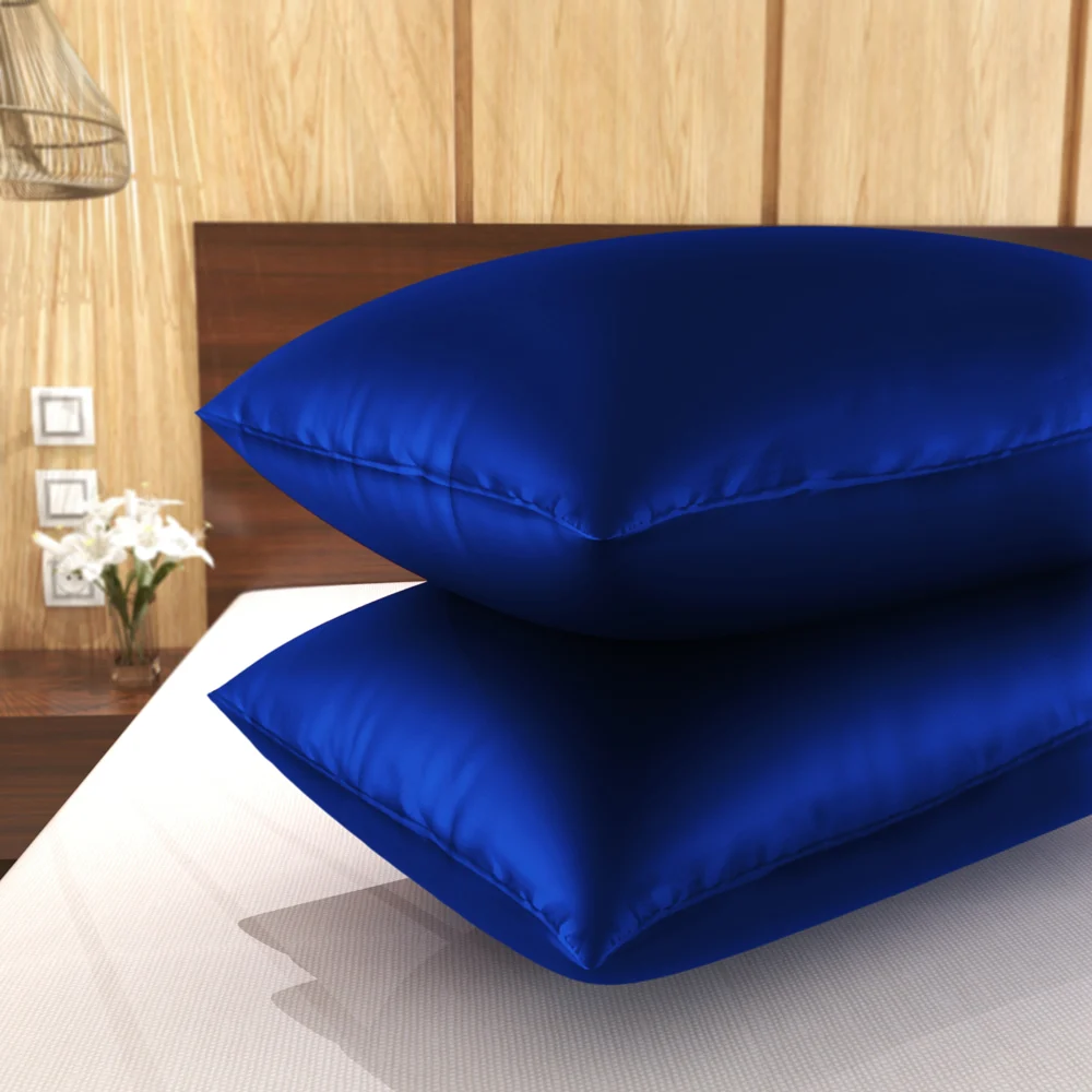 SC Satin Pillow Cover (Blue) 17x27 Inches - Set Of 2