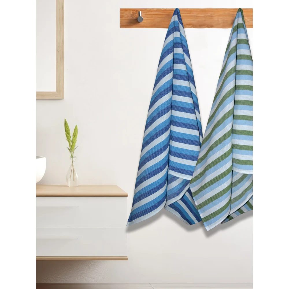 Athom Living Iris Rib Bath Towel (Blue & Green) 75x150 cm - Set of 2