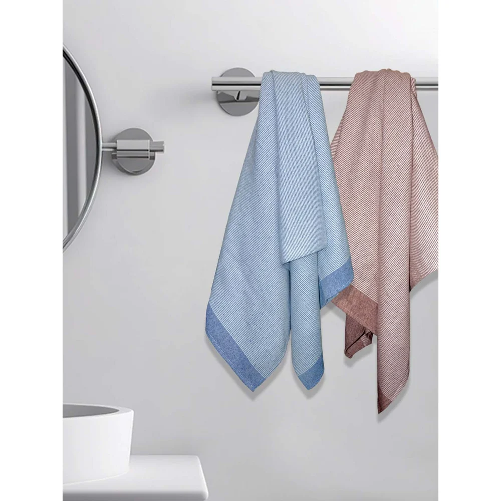 Athom Living Aster Bath Towel (Maroon & Navy Blue) 75x150 cm - Set of 2