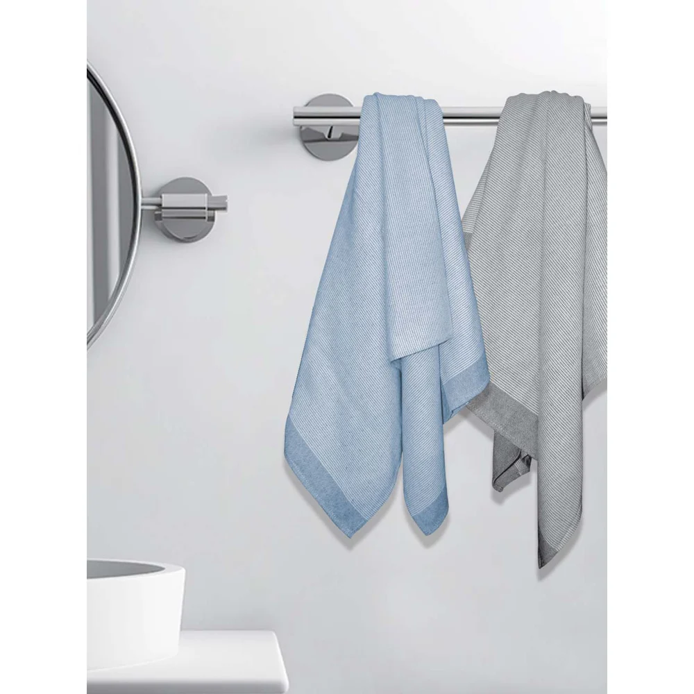 Athom Living Aster Bath Towel (Grey & Peacock Blue) 75x150 cm - Set of 2