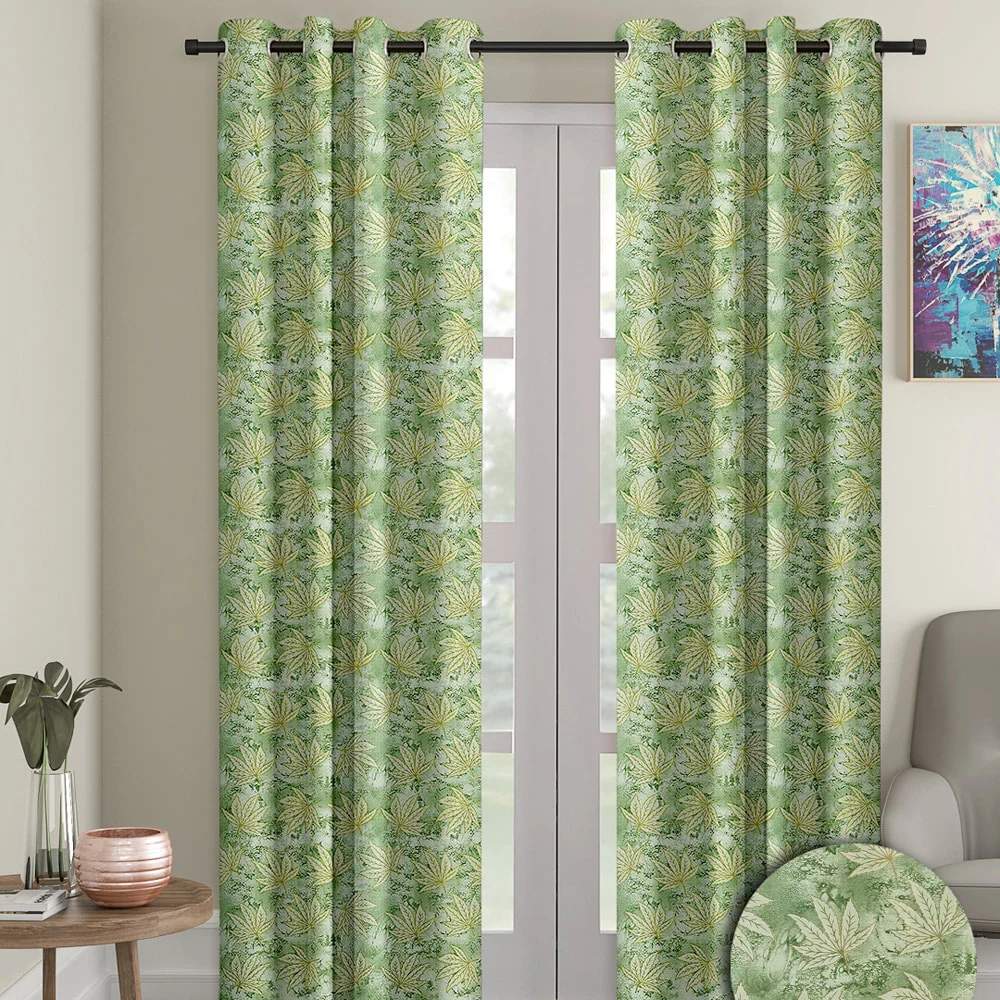 Cortina Aster Foil Printed 7 Feet Door Curtain (Green) 115 x 213 cm