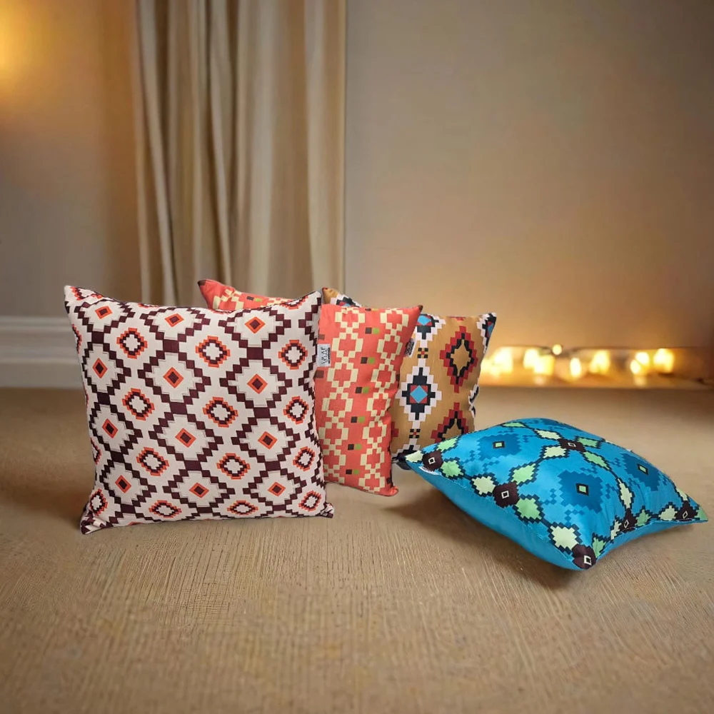 Vaa Geometric Print Filled Cushion (Multicolour) - Set of 4
