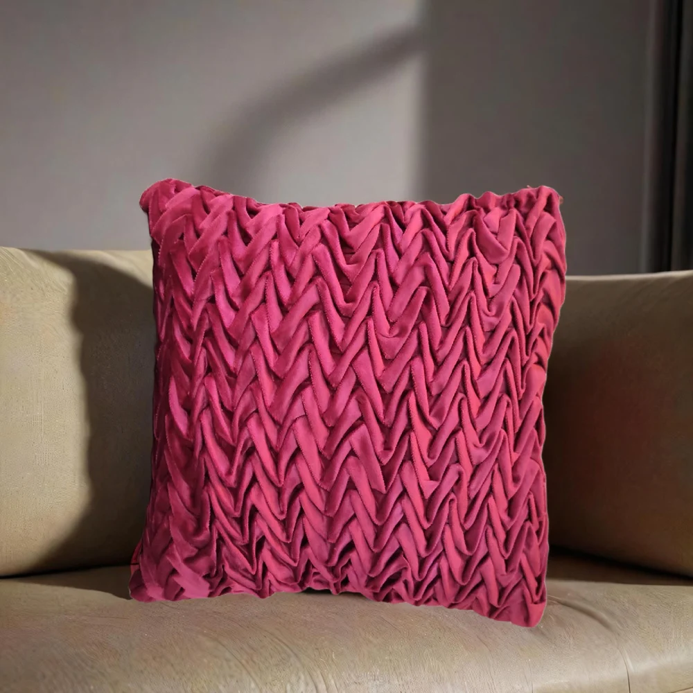 VAA Smocking Wave Cushion Cover - Maroon (40x40 cm)