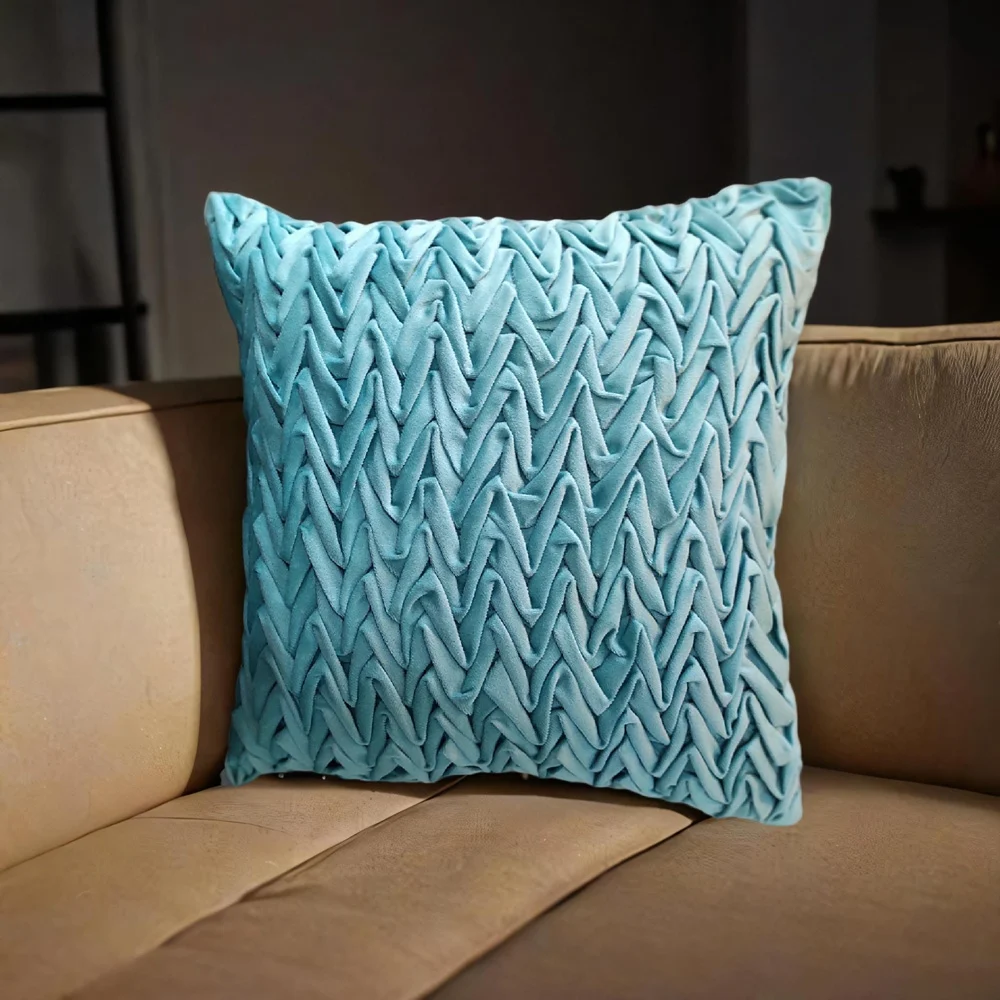 VAA Smocking Wave Cushion Cover - Teal Blue (40x40 cm)