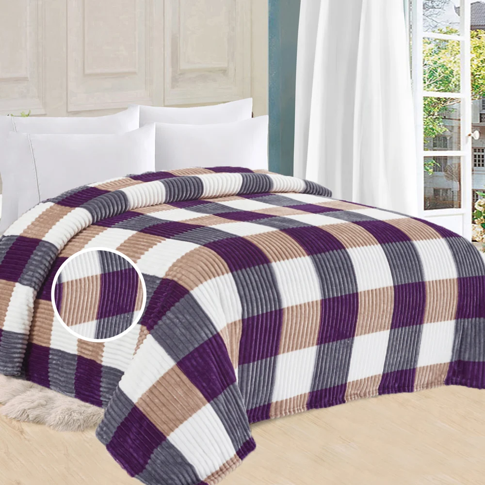 Sheetal World Afrin 3D Emboss Double Blanket - Grey and Purple