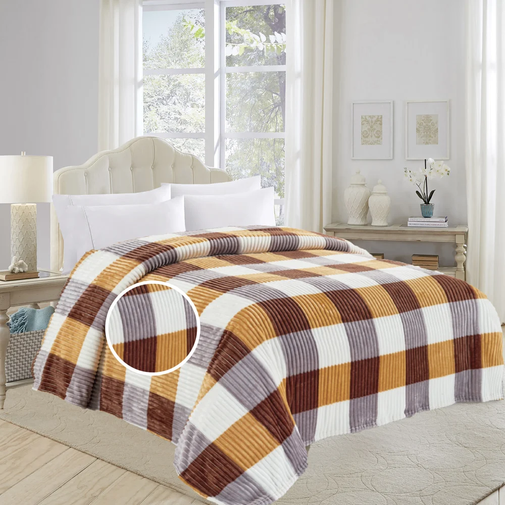 Sheetal World Afrin 3D Emboss Double Blanket - Yellow & Brown