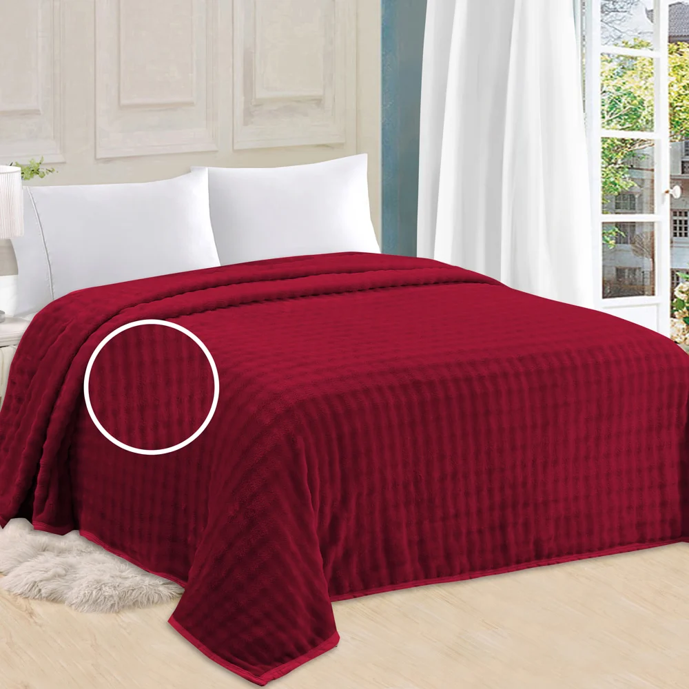 Sheetal World Afrin Combed Solid Self Double Blanket - Maroon