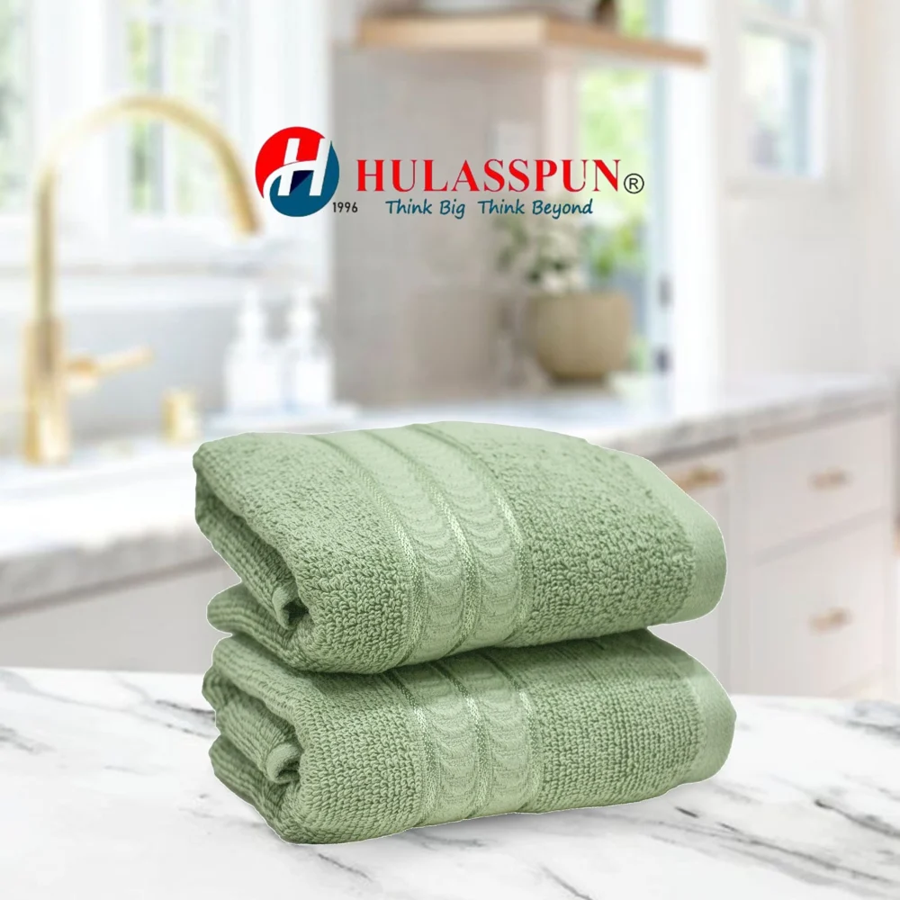 Hulasspun Aster Hand Towel GSM 420 - 40x60 cm (Green) Set of 2