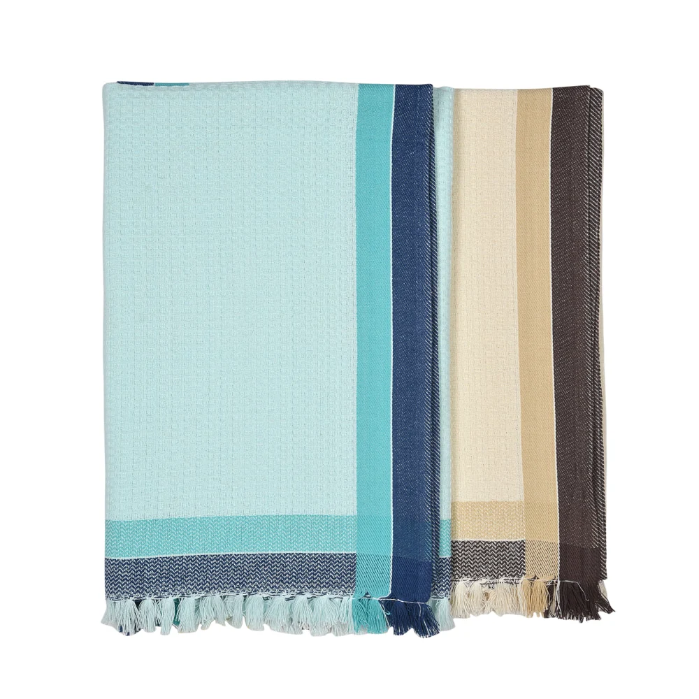 Anju Fabric Border Bath Towel (Mint Green & Brown) 75x150 cm - Set of 2