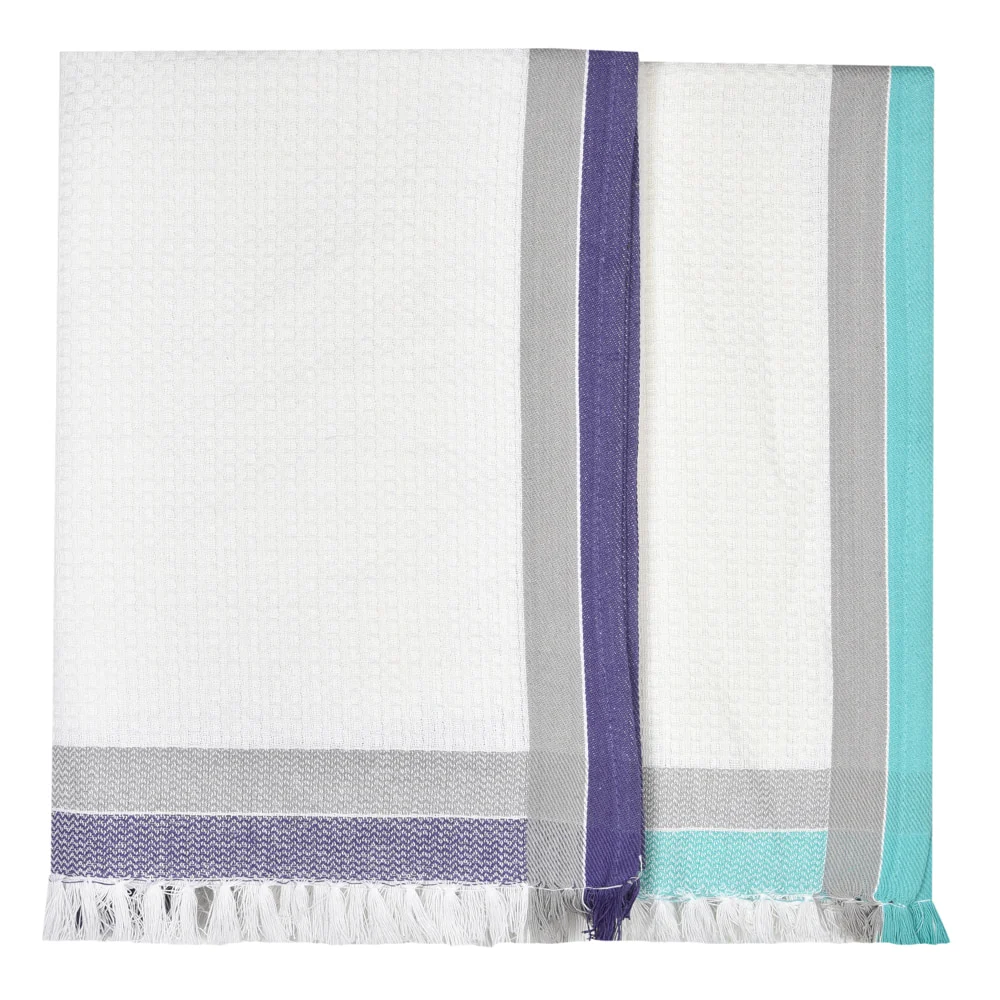 Anju Fabric Border Bath Towel (Aqua & Royal Blue) 75x150 cm - Set of 2
