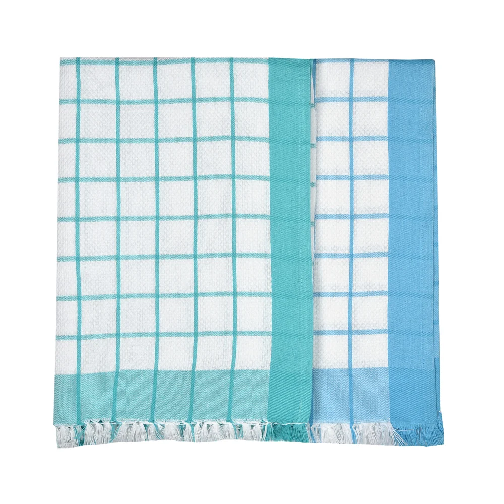 Anju Fabric Cool Checks Bath Towel (Aqua & Blue) 75x150 cm - Set of 2