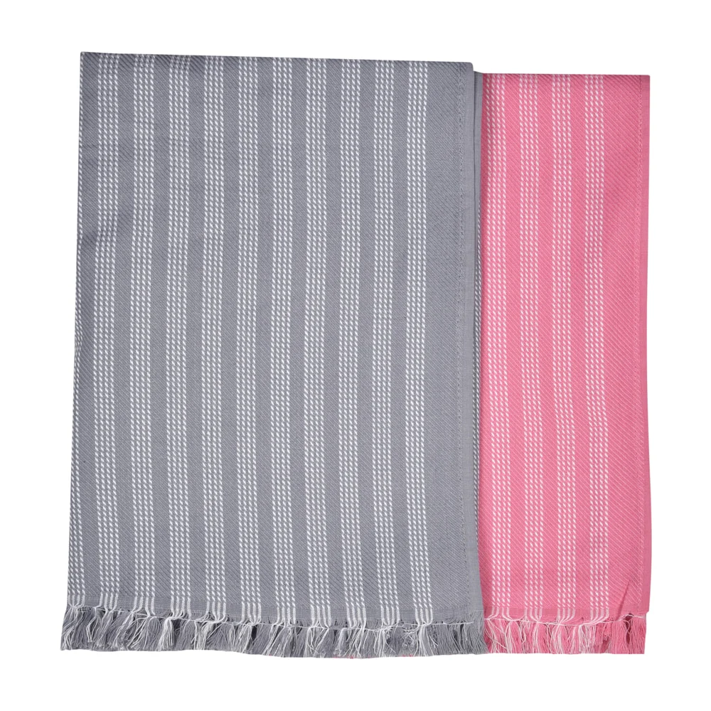Anju Fabric Smoothie Bath Towel (Grey & Pink) 75x150 cm - Set of 2