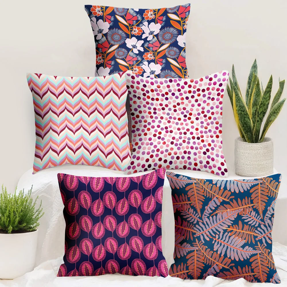 Story At Home Abstract Floral Cushion Cover (D3) 40x40 cm - Set of 5