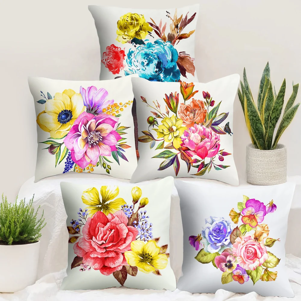 Story At Home Floral Cushion Cover (D4) 40x40 cm - Set of 5