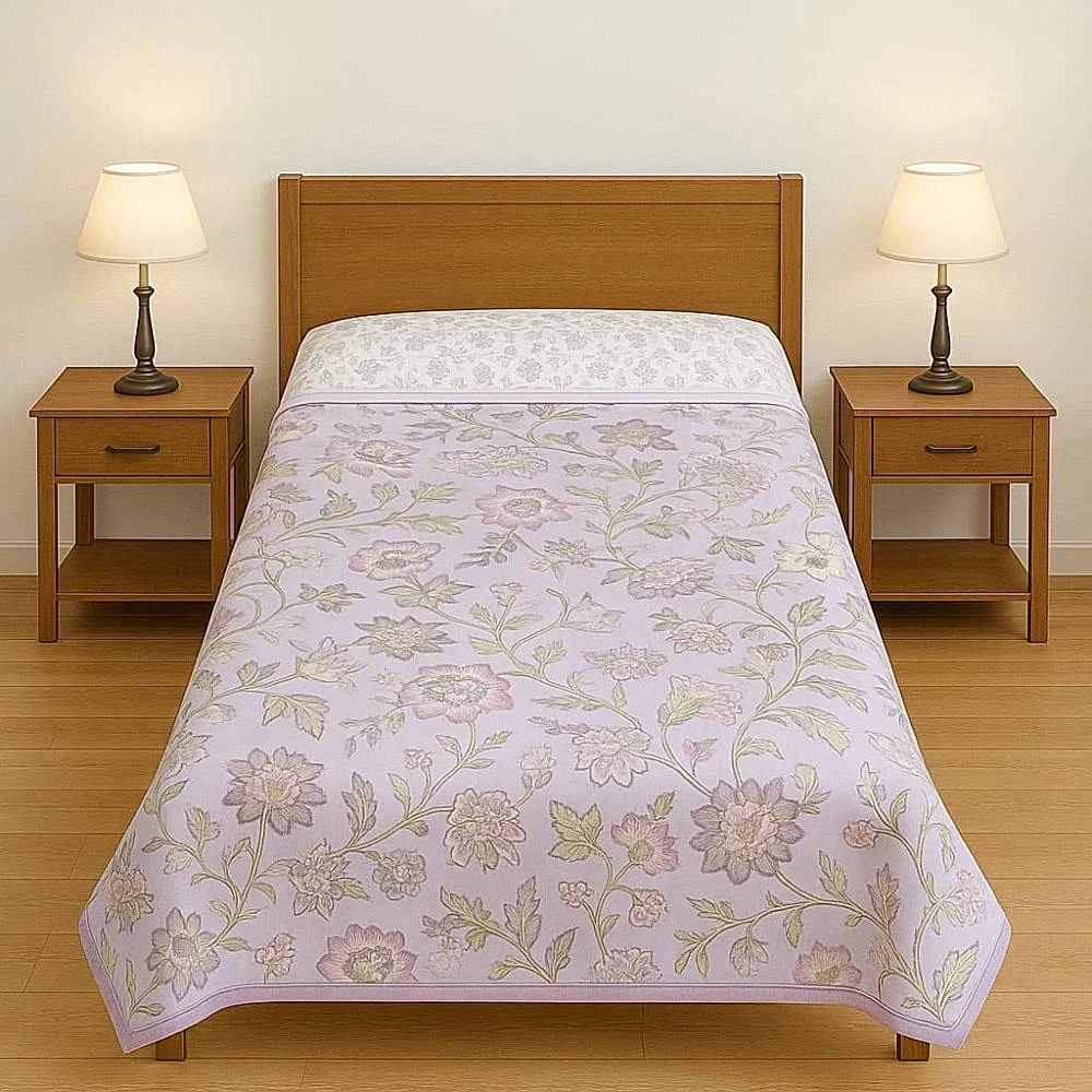 VAA Whispering Garden Cotton Single Reversible Dohar - Purple & White