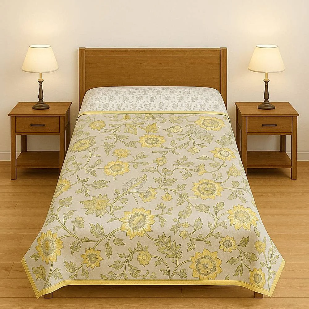 VAA Whispering Garden Cotton Single Reversible Dohar - Green & White