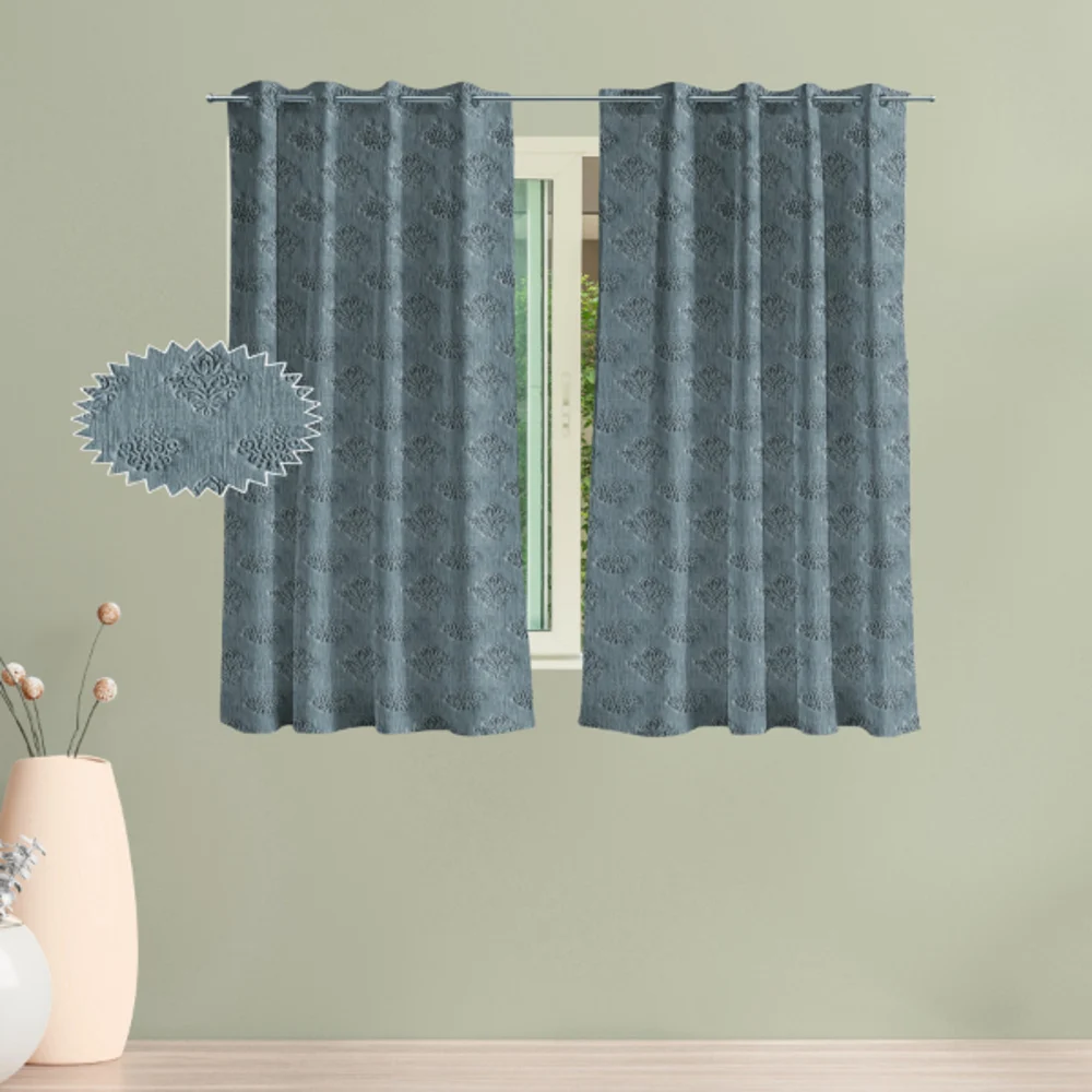 Shanplus DBL Emboss 5 Feet Window Curtain (Grey) 112 x 150 cm