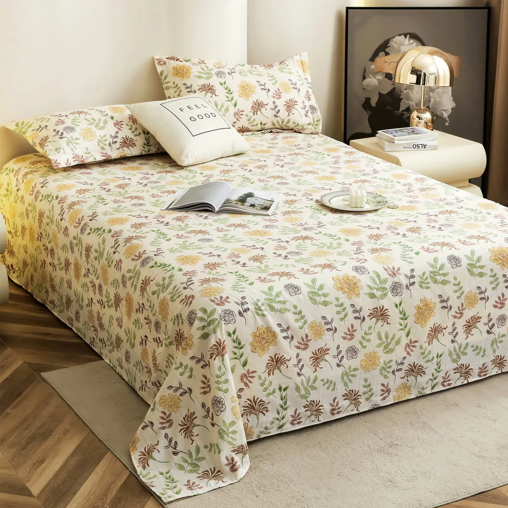 Story At Home Floral King Size Bedsheet 120 GSM (Off White & Yellow) - 250 x 270 cm