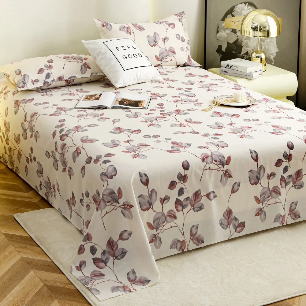 Story At Home Printed Double Bedsheet 144 TC (Off White & Mauve) - 225 x 250 cm