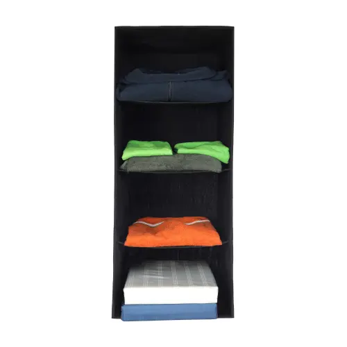 Ecosac 4 Shelf Poly Canvas Hanging Wardrobe Organiser (Black) - 65x25x15 cm