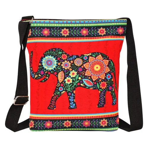 Sabhyata Elephant Design SS06-04 Sling Bag (Red)