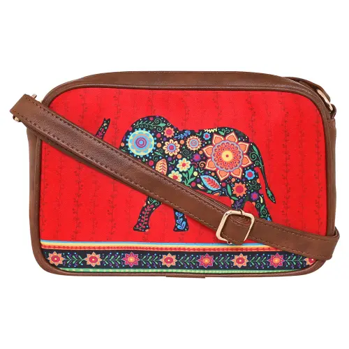 Sabhyata Elephant Design SS07-04 Sling Bag (Red)