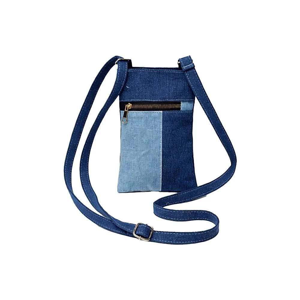 The Purani Jeans Denim Two Tone Mobile Sling Bag - Blue