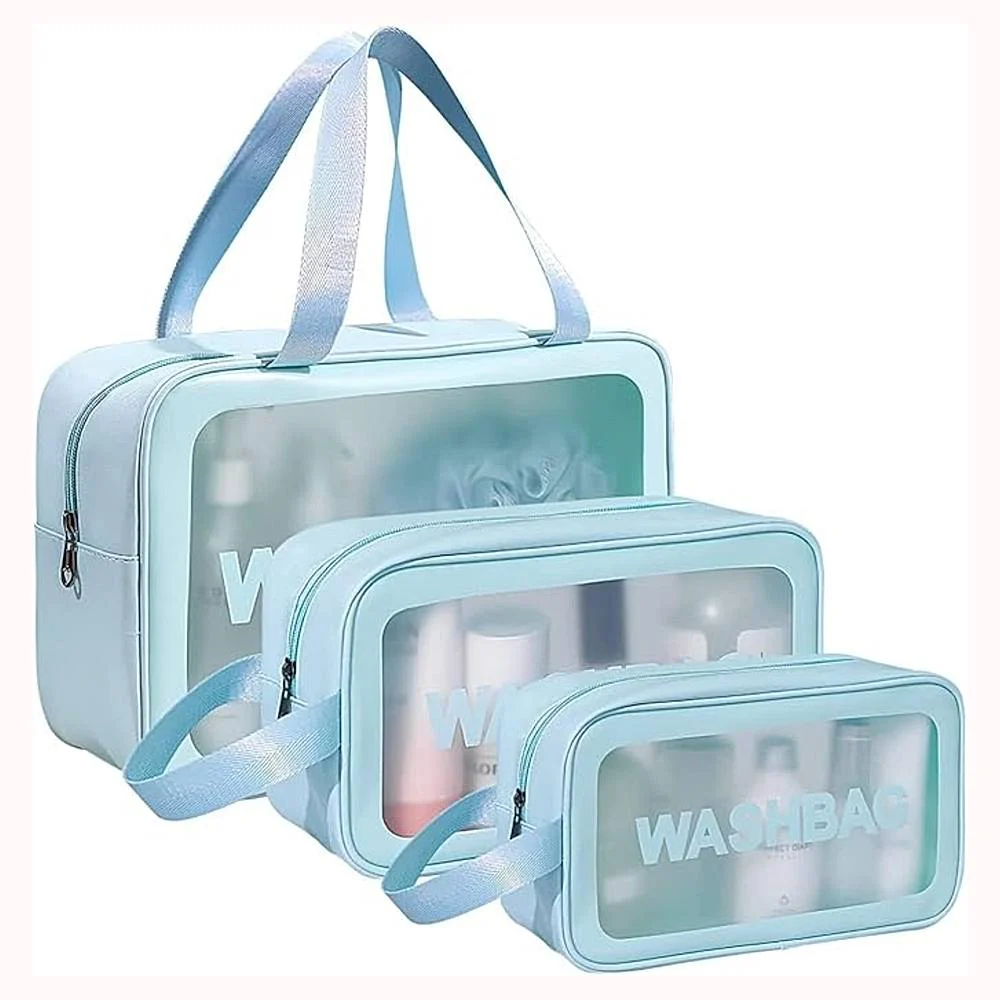 Vaa PVC Travel Organiser Pouch (Blue) - Set Of 3