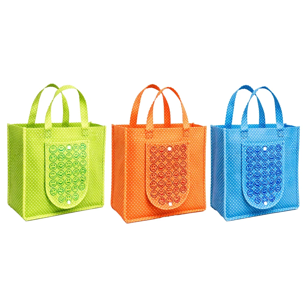 Smiley Dotted Printed Carry Bag (Green - Blue & Orange) Set Of 3