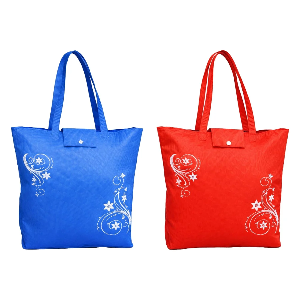 Ladies Foldable Shopping Bag (Red / Blue) Set Of 2