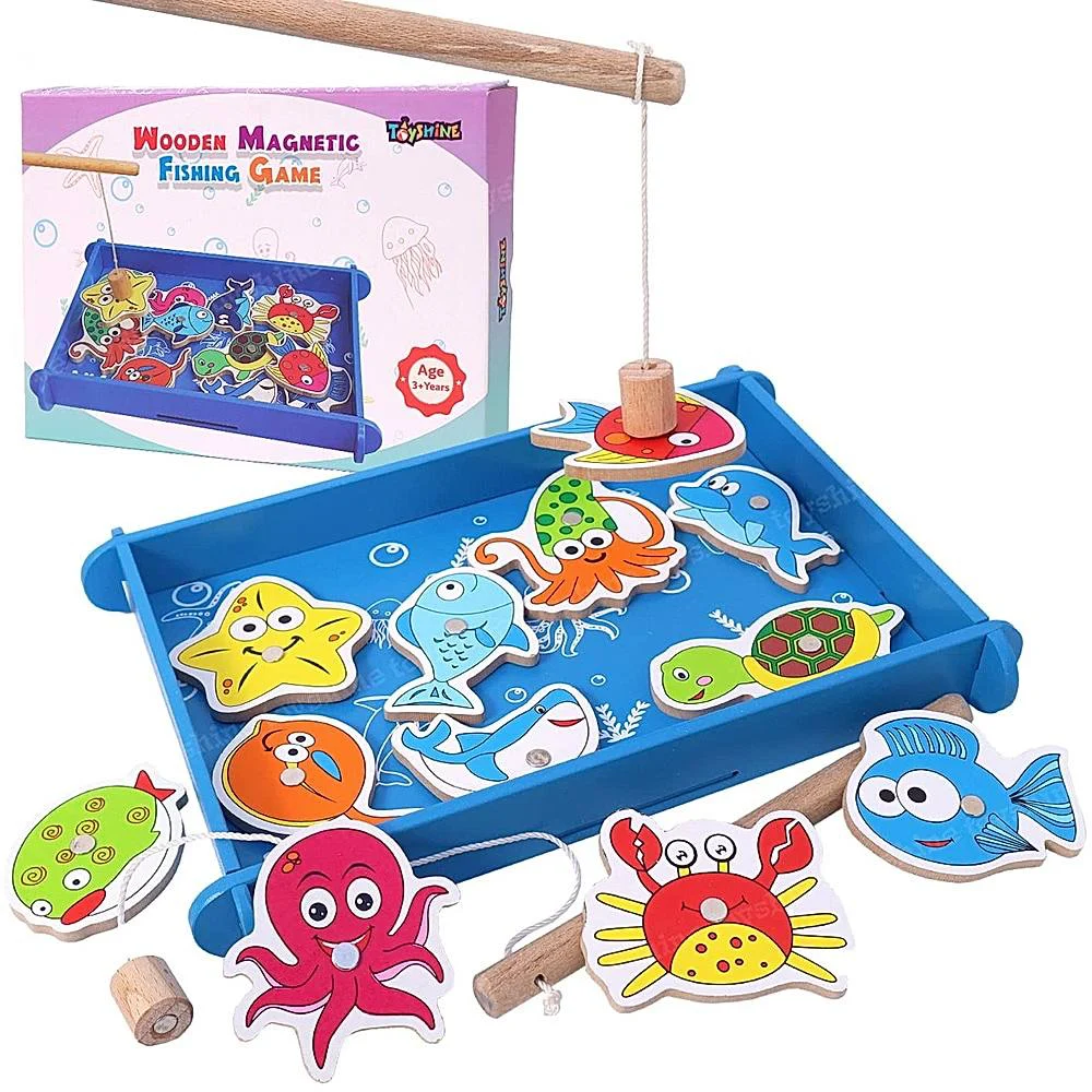 Toyshine Wooden Magnetic Fishing Game - Multicolour (12 Pieces)