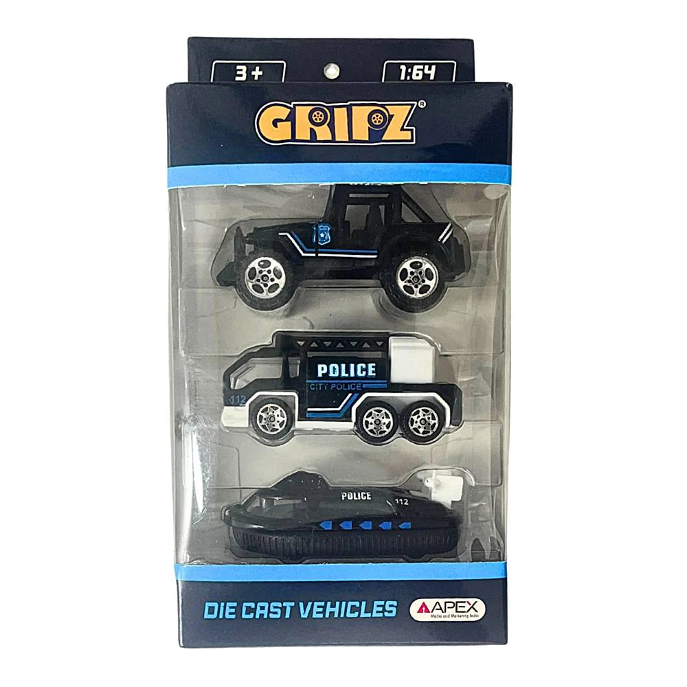 Gripz Diecast City Police Car Set - Pack Of 3