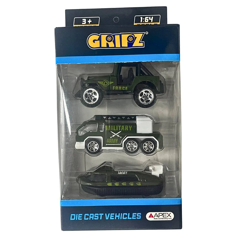 Gripz Diecast Military Force Car Set - Pack Of 3