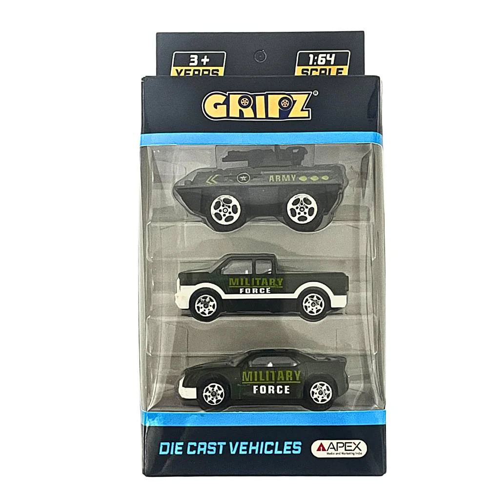 Gripz Diecast Military Army Car Set - Pack Of 3
