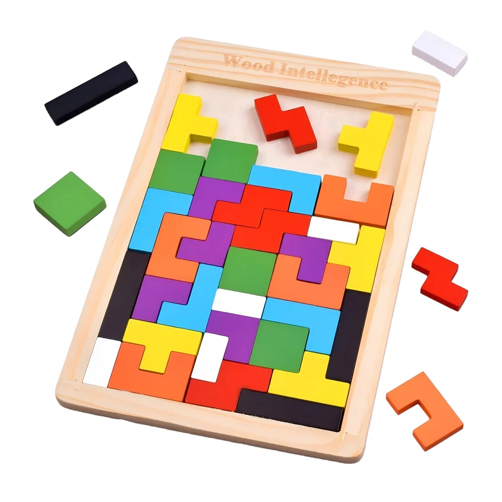 Toyshine Wooden Tetris Tangram Puzzle Board - 18 CM