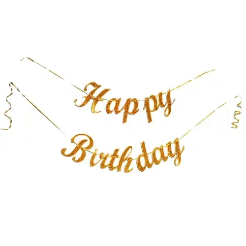 Manovedant Decorative Happy Birthday Pastel Cursive Banner - Gold