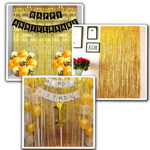 Manovedant Decorative Shimmer Foil Curtain (3ft X 6ft) : Gold