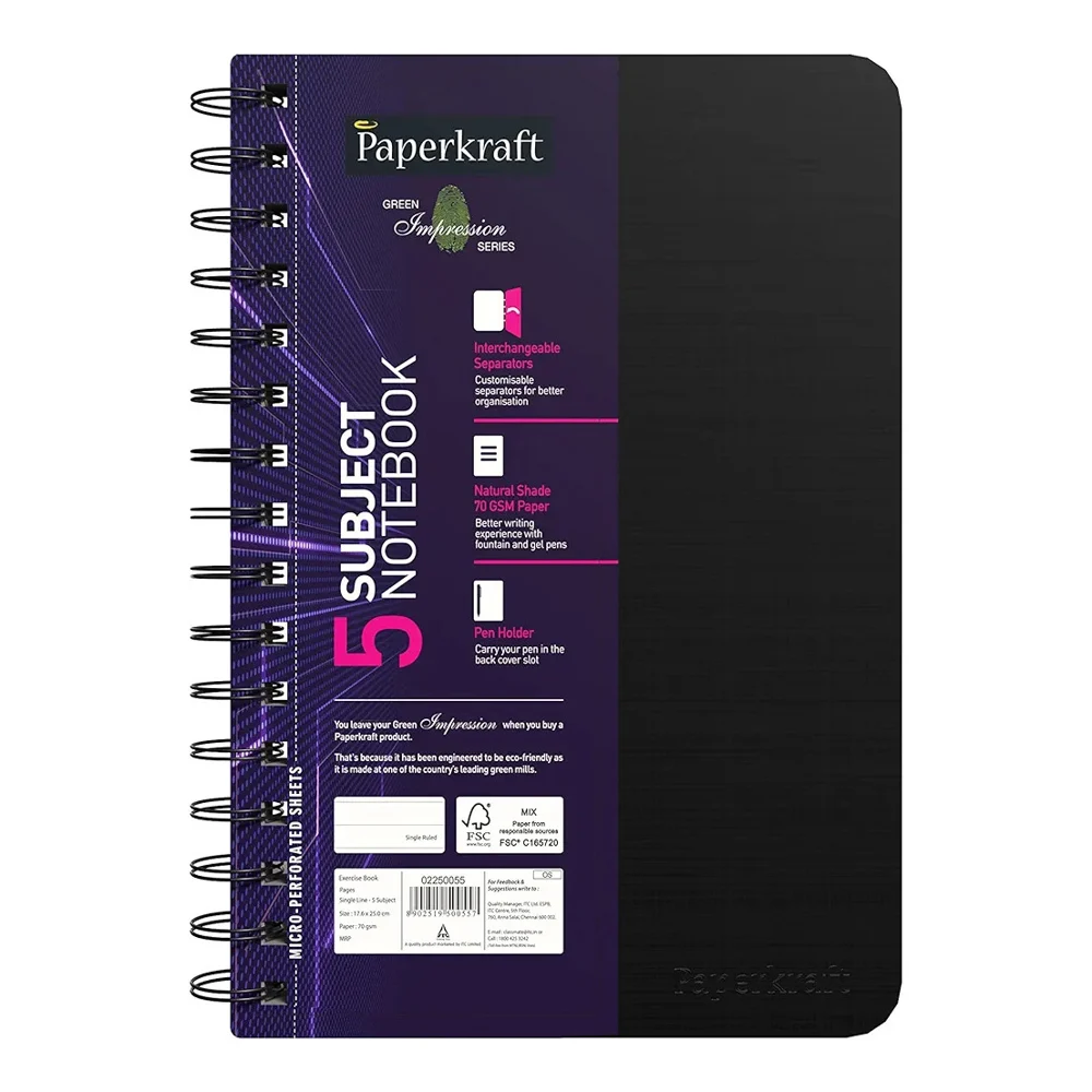 Paperkraft Green Impressions Wiro Assorted Notebook Single Line - 17.6x25 cm