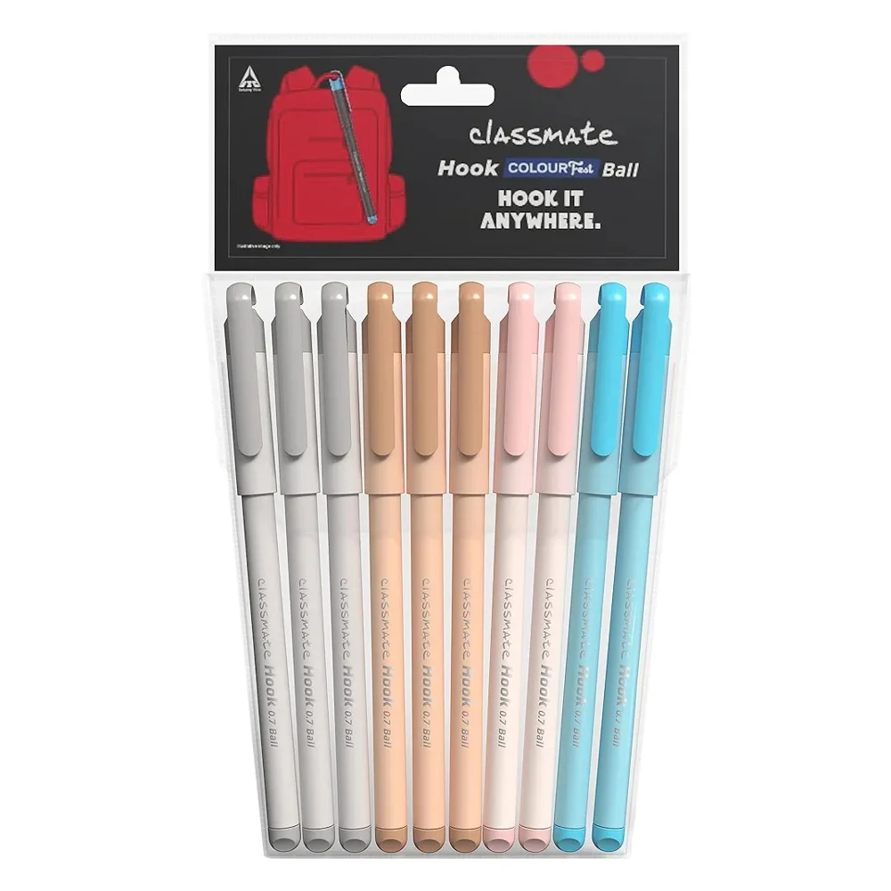 Classmate Hook Ball Pen Colourfast - 10 Pieces