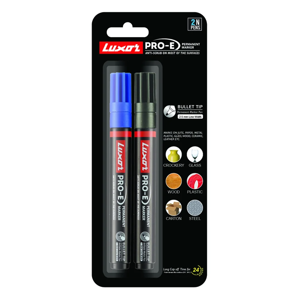 Luxor Pro-E Permanent Marker Blister - Black & Blue