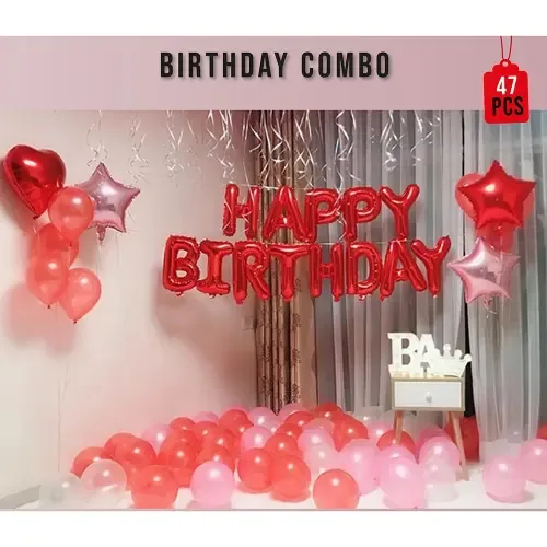 Manovedant Happy Birthday Decoration Kit - Red & Pink